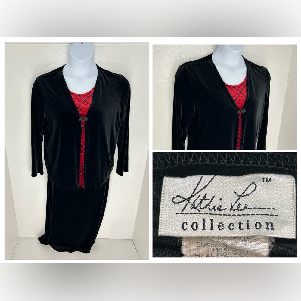 Kathie Lee VTG Black Velvet Set Long Sleeve Cardigan Top Maxi Skirt Large‎ Goth